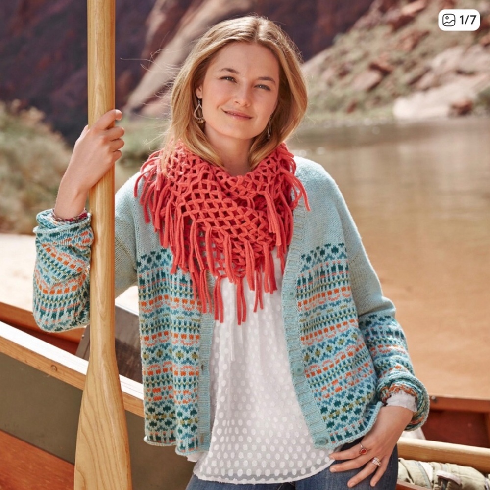 Sundance Molly Fair Isle Merino Wool Blend V-Neck Cardigan Sweater in Blue Multi - Picture 2 of 9